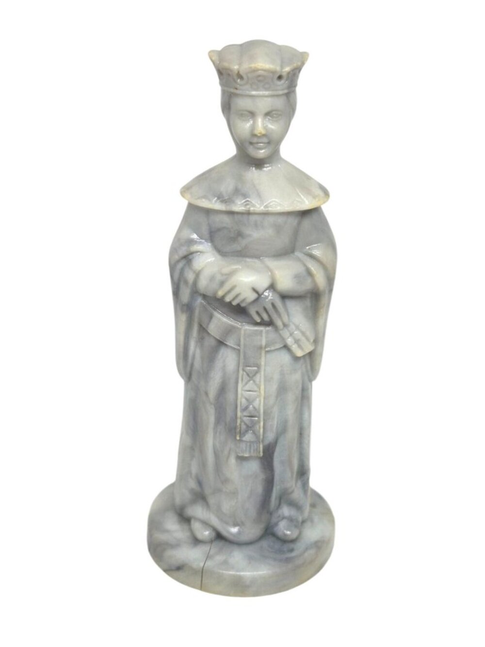 Vintage Gray Alabaster Chess Queen Figurine | 4" Decorative Stone Sculpture |
